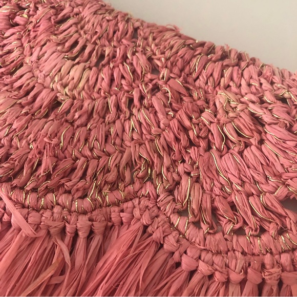 Nordstrom Brand Pink / Metallic Raffia Straw Clutch Bag. - Picture 7 of 11